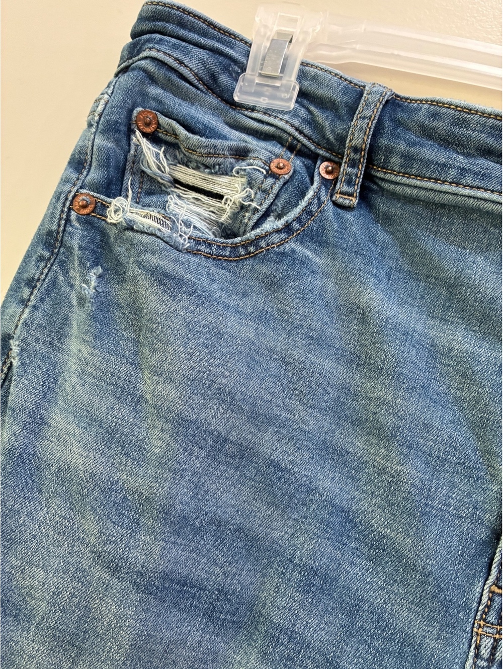 American Eagle Distressed Flared Jeans with Knee Patch - Picture 4 of 9